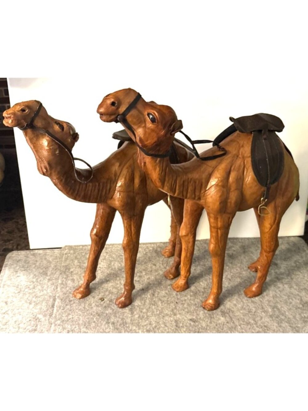 Beautiful Pair of Vintage Leather Wrapped Camels 13.5"  x 13"  # 3387